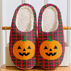 Clan Belshes Tartan Halloween Pumpkin Slippers, Fluffy Spooky Slippers PQ59 Belshes Tartan Tartan Halloween