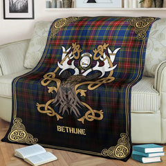 Clan Bethune Modern Tartan Crest Premium Blanket Celtic Stag Style JV74 Clan Bethune Tartan Today