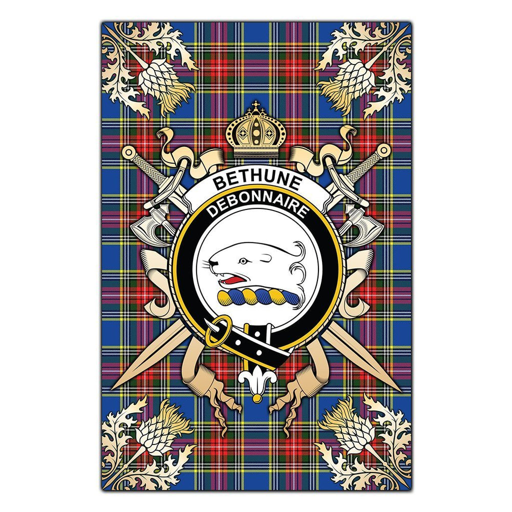 Clan Bethune Tartan Crest Black Garden Flag - Gold Thistle QS98 Clan Bethune Tartan Today