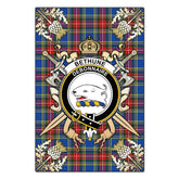 Clan Bethune Tartan Crest Black Garden Flag - Gold Thistle QS98 Clan Bethune Tartan Today