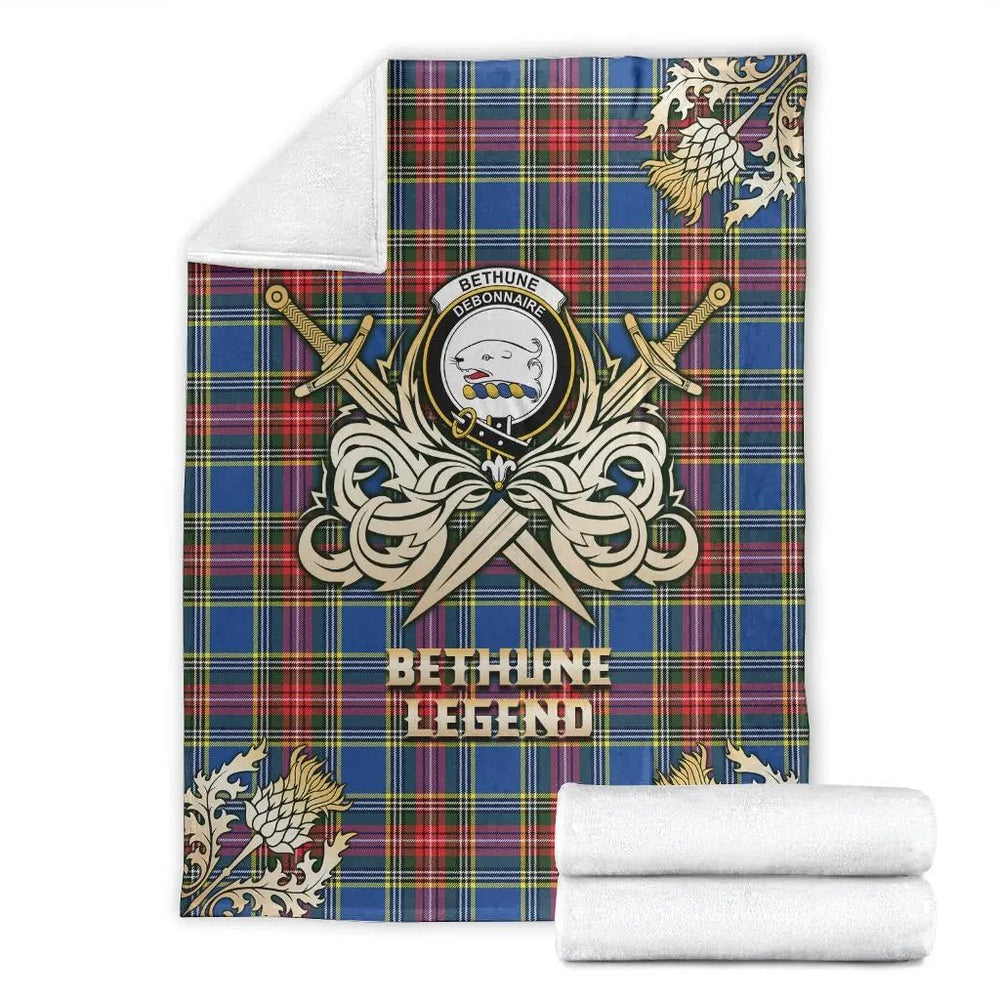 Clan Bethune Tartan Gold Courage Symbol Blanket QF33 Clan Bethune Tartan Today
