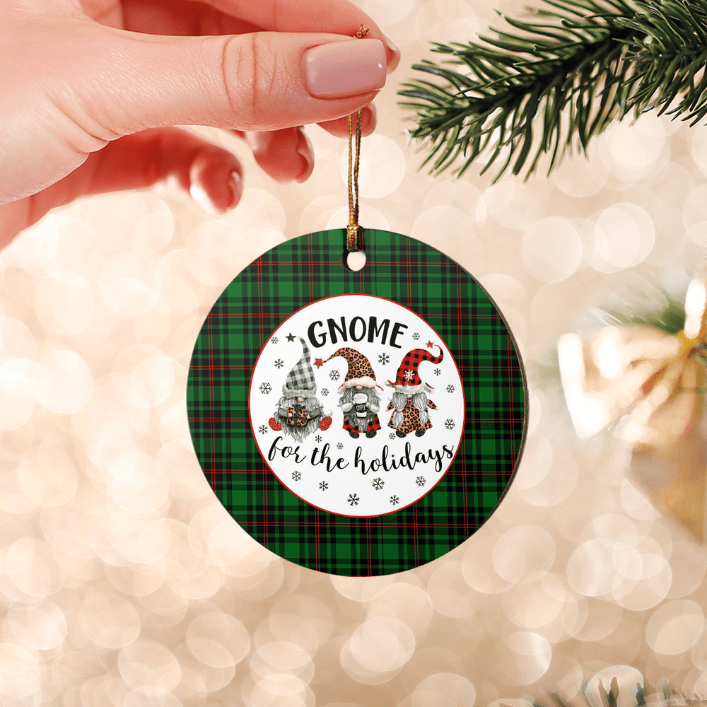 Clan Beveridge Tartan Gnome Round Ceramic Ornament RK55 Beveridge Tartan Tartan Christmas