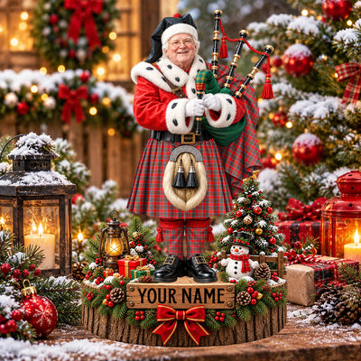 Clan Binning Tartan Christmas Piper Plaque with Custom Photo & Name