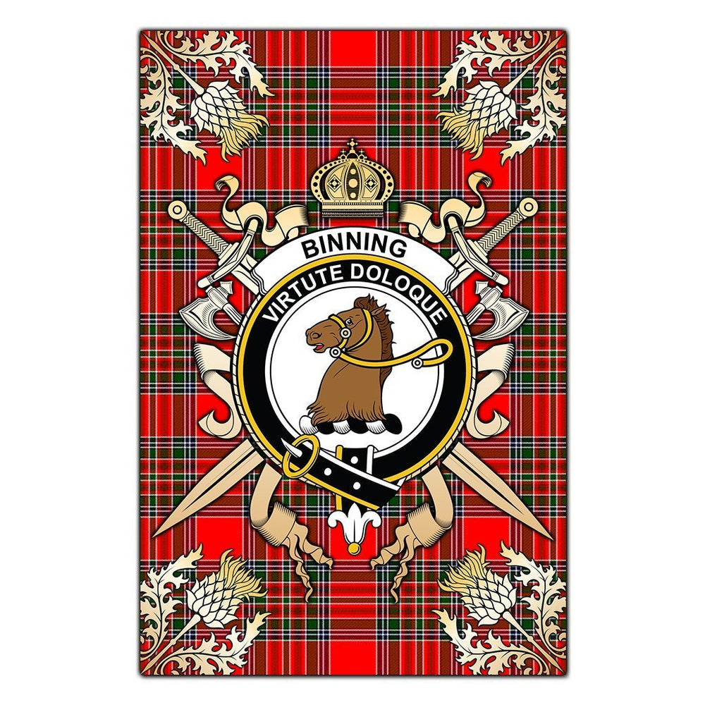 Clan Binning Tartan Crest Black Garden Flag - Gold Thistle EG98 Clan Binning Tartan Today