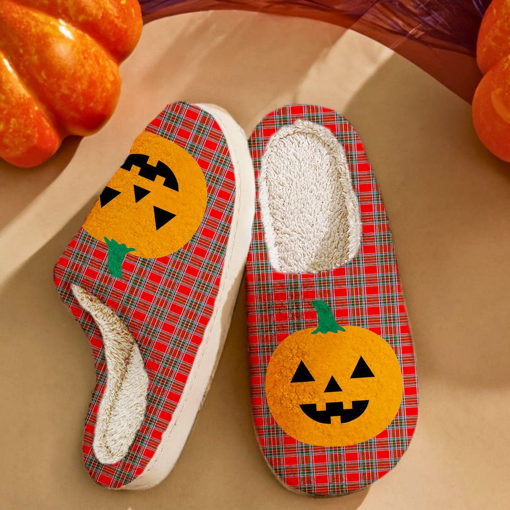 Clan Binning Tartan Halloween Pumpkin Slippers, Fluffy Spooky Slippers AI46 Binning Tartan Tartan Halloween