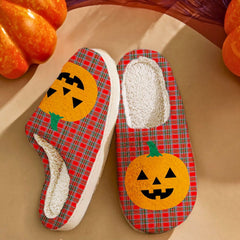 Clan Binning Tartan Halloween Pumpkin Slippers, Fluffy Spooky Slippers AI46 Binning Tartan Tartan Halloween