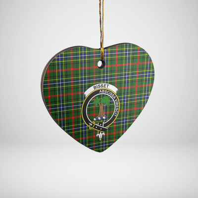 Clan Bisset 1 Tartan Crest Heart Ceramic Ornament