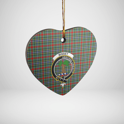 Clan Bisset 2 Tartan Crest Heart Ceramic Ornament