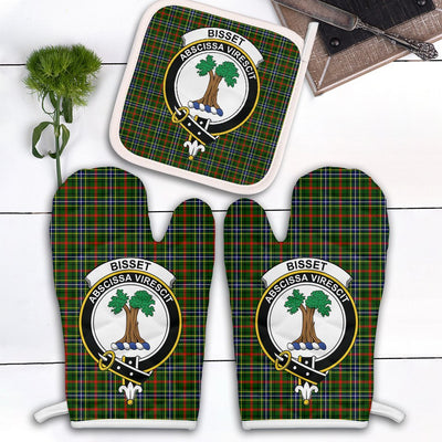 Clan Bisset Tartan Crest Oven Mitt And Pot Holder (2 Oven Mitts + 1 Pot Holder)