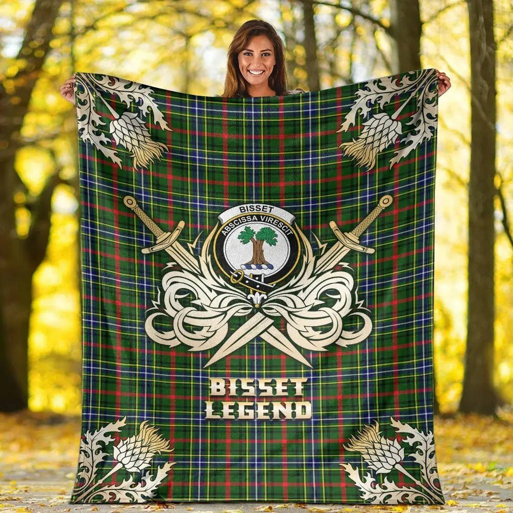Clan Bisset Tartan Gold Courage Symbol Blanket OU79 Clan Bisset Tartan Today