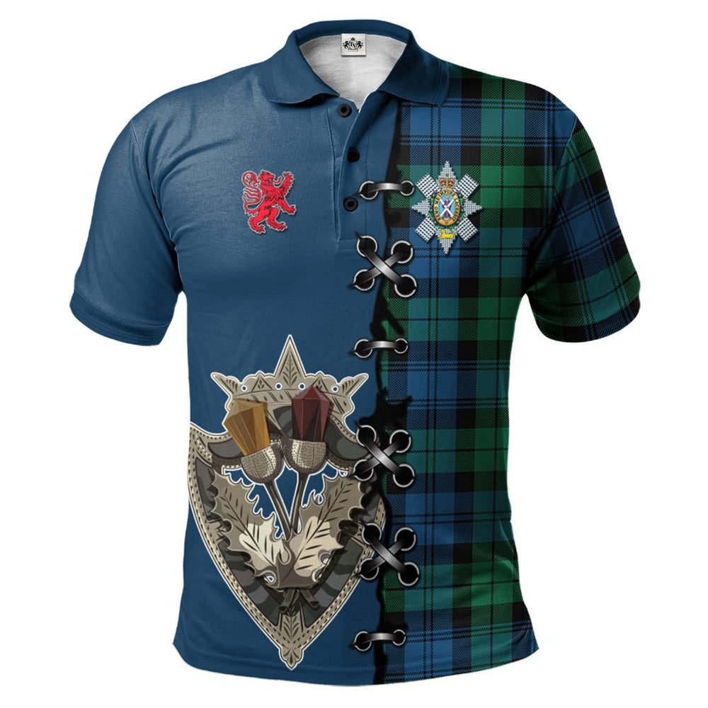 Clan Black Watch Ancient Tartan Polo Shirt - Lion Rampant And Celtic Thistle Style SH60 Black Watch Ancient Tartan Tartan Polo