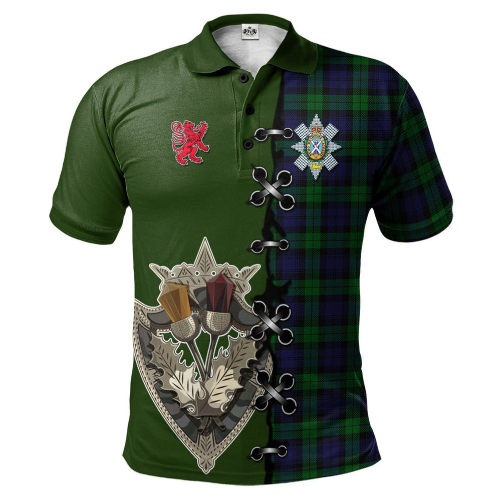 Clan Black Watch Tartan Polo Shirt - Lion Rampant And Celtic Thistle Style RX73 Black Watch Tartan Tartan Polo