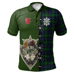 Clan Black Watch Tartan Polo Shirt - Lion Rampant And Celtic Thistle Style RX73 Black Watch Tartan Tartan Polo