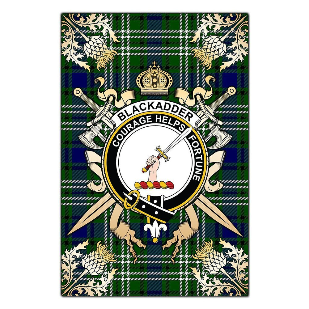 Clan Blackadder Tartan Crest Black Garden Flag - Gold Thistle SY53 Clan Blackadder Tartan Today