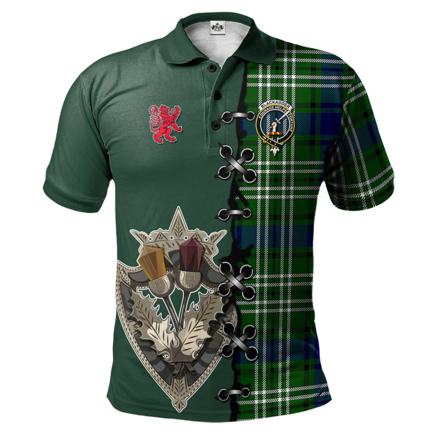 Clan Blackadder Tartan Polo Shirt - Lion Rampant And Celtic Thistle Style ZF35 Blackadder Tartan Tartan Polo