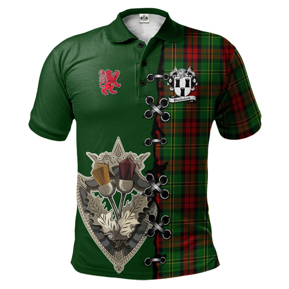 Clan Blackstock Hunting Tartan Polo Shirt - Lion Rampant And Celtic Thistle Style RD17 Blackstock Hunting Tartan Tartan Polo
