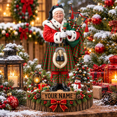 Clan Blackstock Tartan Christmas Piper Plaque with Custom Photo & Name