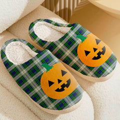 Clan Blackwatch Dress Modern Tartan Halloween Pumpkin Slippers, Fluffy Spooky Slippers QE33 Blackwatch Dress Modern Tartan Tartan Halloween
