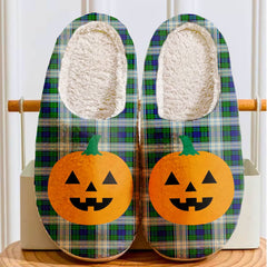Clan Blackwatch Dress Modern Tartan Halloween Pumpkin Slippers, Fluffy Spooky Slippers QE33 Blackwatch Dress Modern Tartan Tartan Halloween