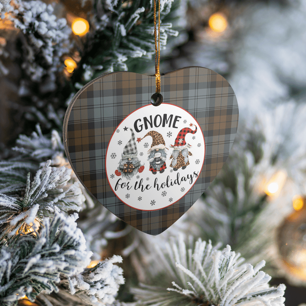 Clan Blackwatch Weathered Tartan Gnome Heart Ceramic Ornament UV77 Blackwatch Weathered Tartan Gnome Tartan Christmas