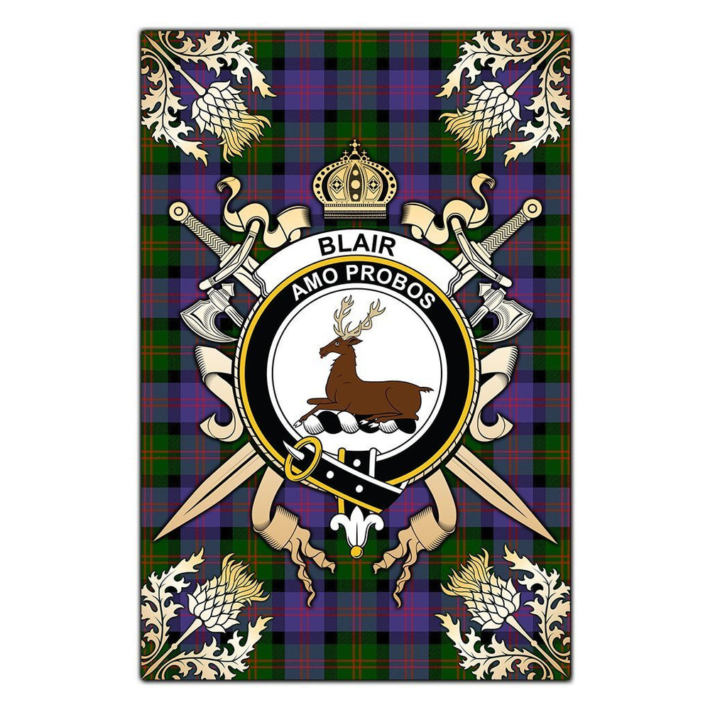 Clan Blair Modern Tartan Crest Black Garden Flag - Gold Thistle TI95 Clan Blair Tartan Today