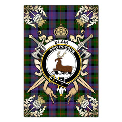 Clan Blair Modern Tartan Crest Black Garden Flag - Gold Thistle TI95 Clan Blair Tartan Today