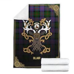 Clan Blair Modern Tartan Crest Premium Blanket Celtic Stag Style FF15 Clan Blair Tartan Today