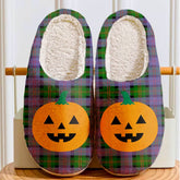 Clan Blair Modern Tartan Halloween Pumpkin Slippers, Fluffy Spooky Slippers VY12 Blair Modern Tartan Tartan Halloween