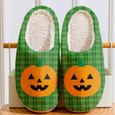 Clan Blane 1 Tartan Halloween Pumpkin Slippers, Fluffy Spooky Slippers IP61 Blane 1 Tartan Tartan Halloween