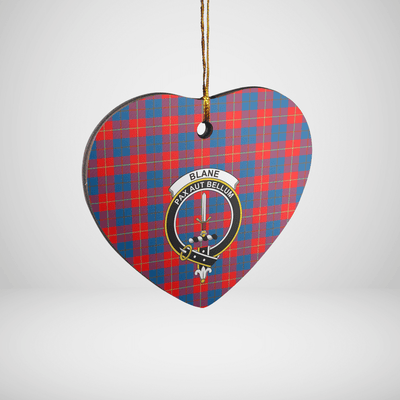 Clan Blane 2 Tartan Crest Heart Ceramic Ornament