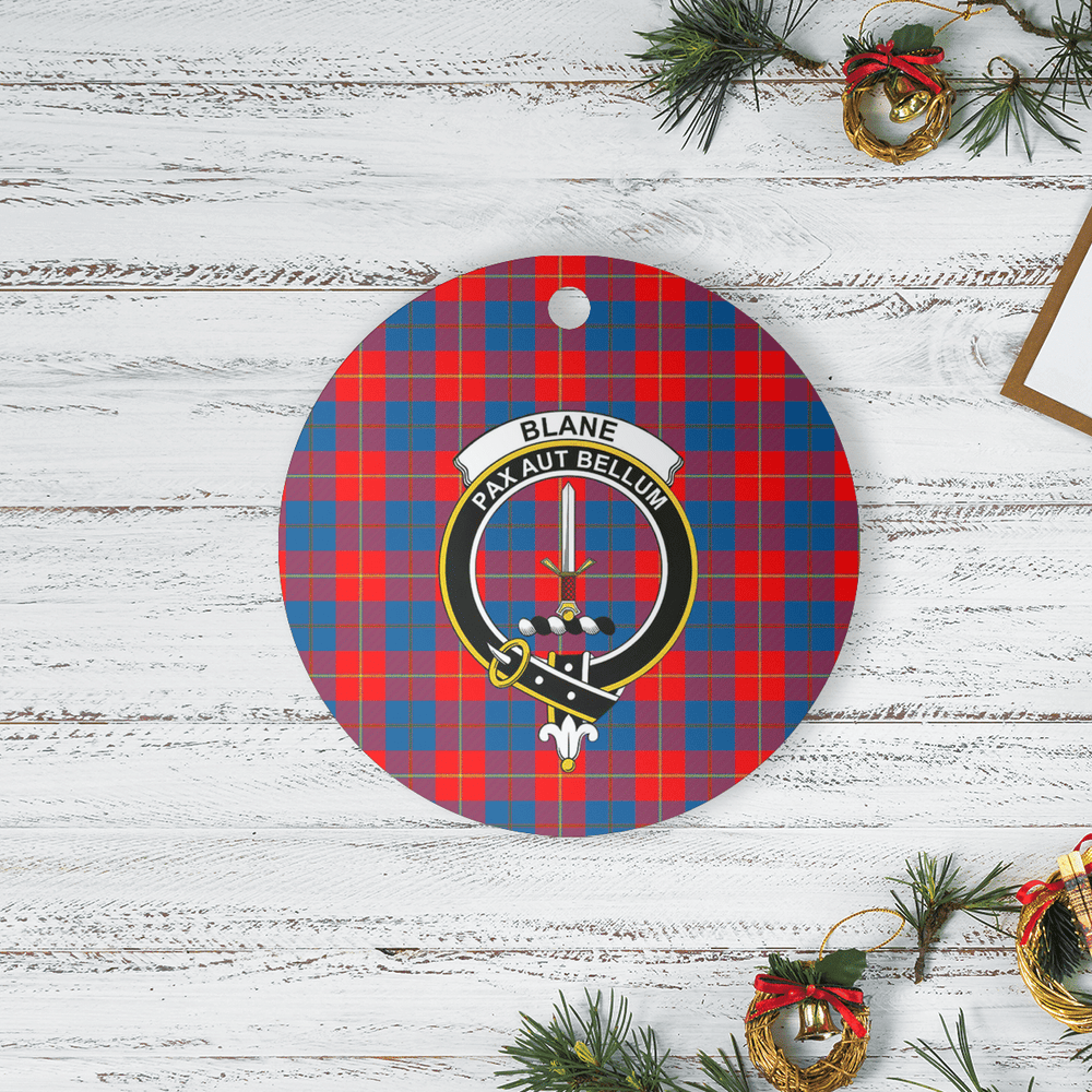 Clan Blane 2 Tartan Crest Round Ceramic Ornament WK59 Blane 2 Tartan Tartan Christmas