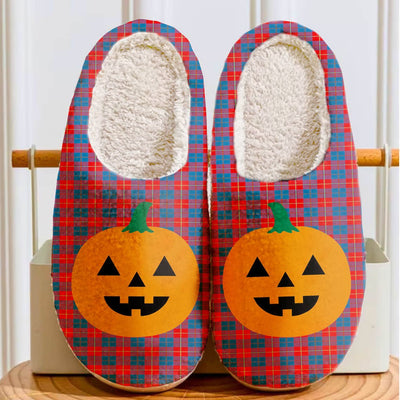 Clan Blane 2 Tartan Halloween Pumpkin Slippers, Fluffy Spooky Slippers