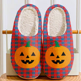 Clan Blane 2 Tartan Halloween Pumpkin Slippers, Fluffy Spooky Slippers VH60 Blane 2 Tartan Tartan Halloween
