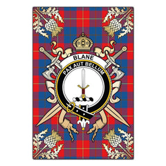 Clan Blane Tartan Crest Black Garden Flag - Gold Thistle MI21 Clan Blane Tartan Today