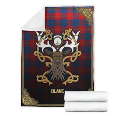 Clan Blane Tartan Crest Premium Blanket Celtic Stag Style PH37 Clan Blane Tartan Today