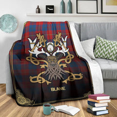 Clan Blane Tartan Crest Premium Blanket Celtic Stag Style PH37 Clan Blane Tartan Today