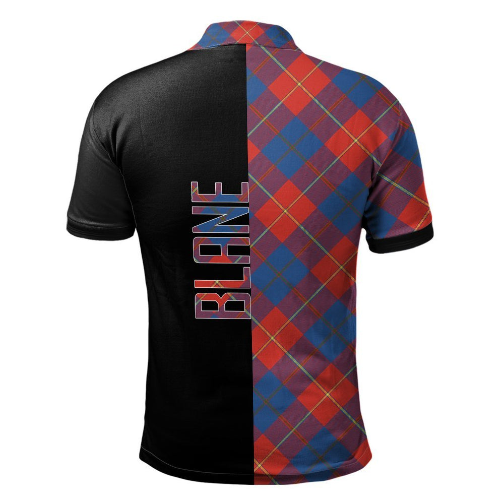 Clan Blane Tartan Polo Shirt Half of Me - Cross Style WI85 Blane Tartan Tartan Polo