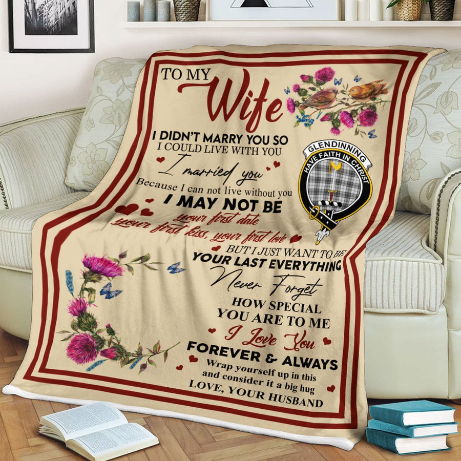 Clan Blanket Glendinning Tartan Crest Blanket To My Wife Style , Gift From Scottish Husband