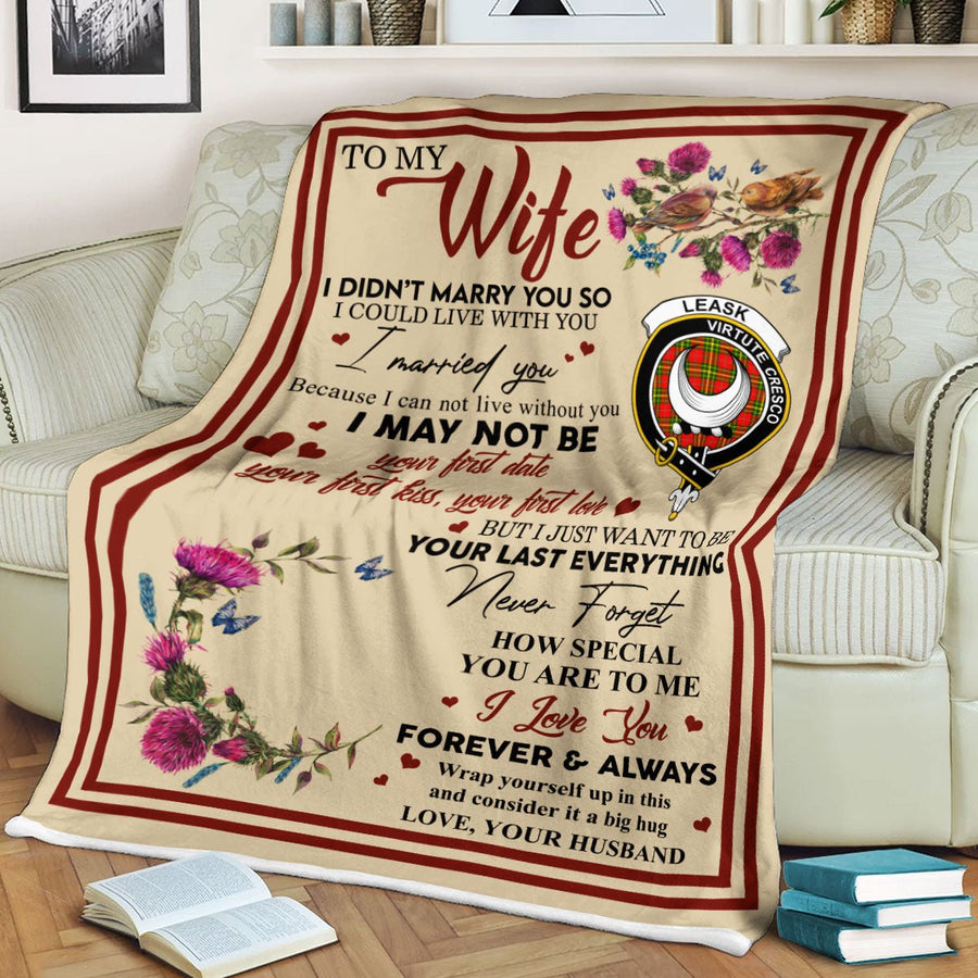 Clan Blanket Leask Tartan Crest Blanket To My Wife Style , Gift From Scottish Husband