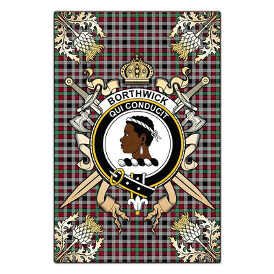 Clan Borthwick Ancient Tartan Crest Black Garden Flag - Gold Thistle
