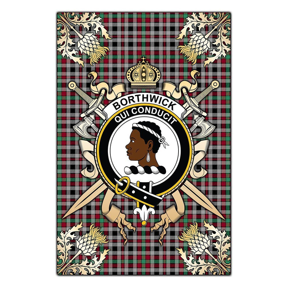 Clan Borthwick Ancient Tartan Crest Black Garden Flag - Gold Thistle OW30 Clan Borthwick (Borthwick Tartan) Tartan Today