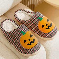 Clan Borthwick Dress Ancient Tartan Halloween Pumpkin Slippers, Fluffy Spooky Slippers CM75 Borthwick Dress Ancient Tartan Tartan Halloween