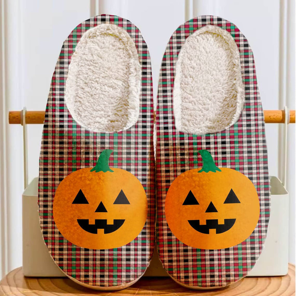 Clan Borthwick Dress Ancient Tartan Halloween Pumpkin Slippers, Fluffy Spooky Slippers CM75 Borthwick Dress Ancient Tartan Tartan Halloween