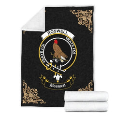 Clan Boswell Crest Tartan Premium Blanket Black FW87 Clan Boswell Tartan Today