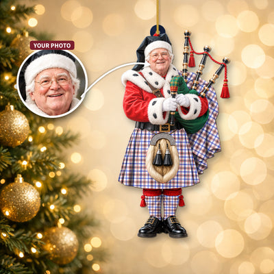 Clan Boswell Modern Tartan Christmas Piper Ornament with Custom Photo