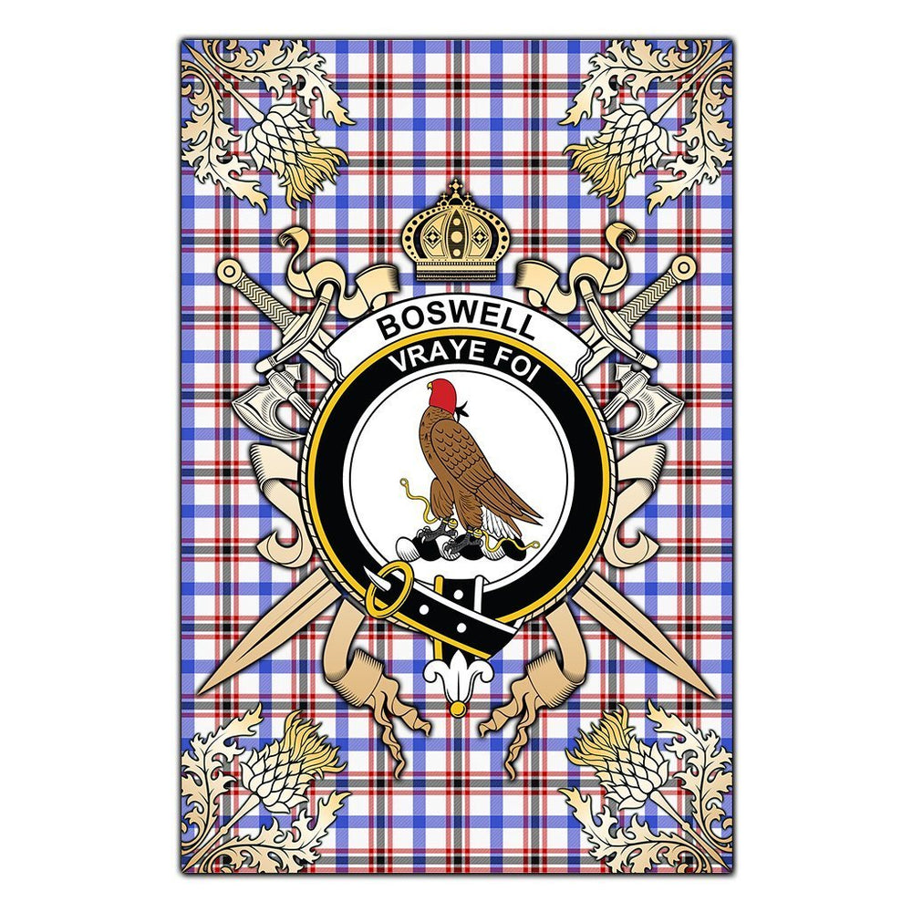 Clan Boswell Modern Tartan Crest Black Garden Flag - Gold Thistle NE17 Clan Boswell Tartan Today