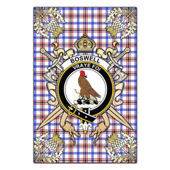 Clan Boswell Modern Tartan Crest Black Garden Flag - Gold Thistle NE17 Clan Boswell Tartan Today
