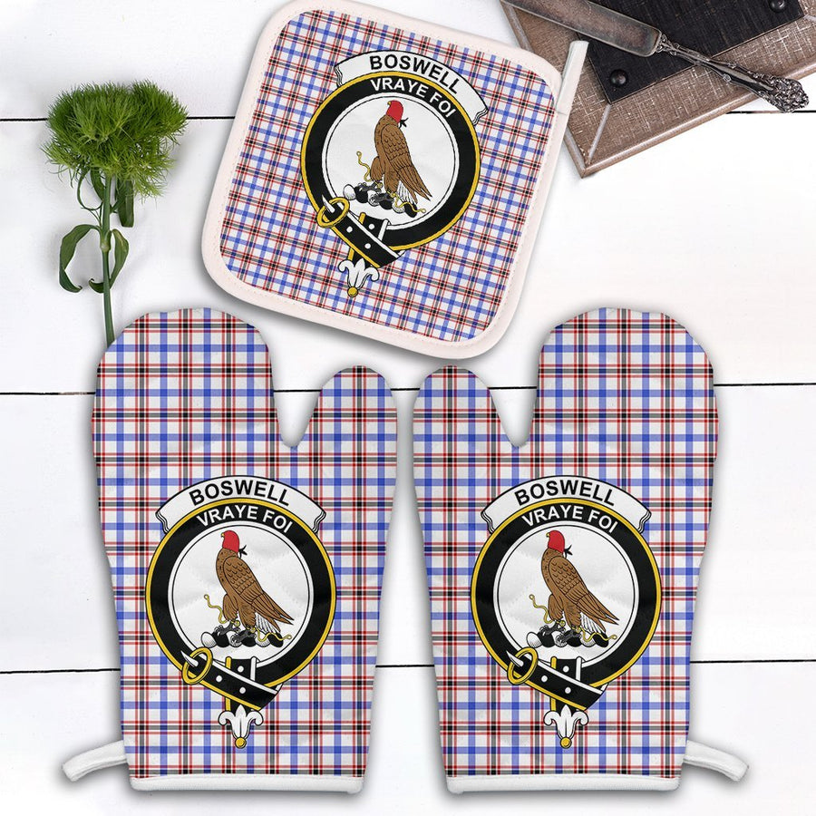 Clan Boswell Modern Tartan Crest Oven Mitt And Pot Holder (2 Oven Mitts + 1 Pot Holder)