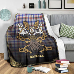 Clan Boswell Modern Tartan Crest Premium Blanket Celtic Stag Style KZ60 Clan Boswell Tartan Today