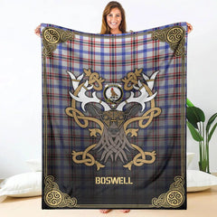 Clan Boswell Modern Tartan Crest Premium Blanket Celtic Stag Style KZ60 Clan Boswell Tartan Today